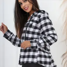 Camisa Feminina Flanelada Xadrez Blusa Flanelado Feminina Camisa Flanelada Xadrez Feminina com Capuz