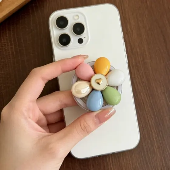 Suporte De Telefone De Atração Magnética Moda Feminina 3D Colorido Flor Design Kickstand Contraste Cor Redondo Para Celu