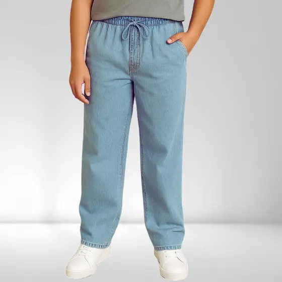 Calça juvenil infantil jeans balão reta boca larga tamanho 10