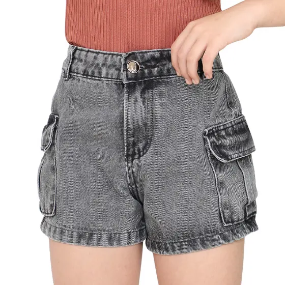 Short jeans infantil juvenil cargo marmorizado modinha bolso lateral