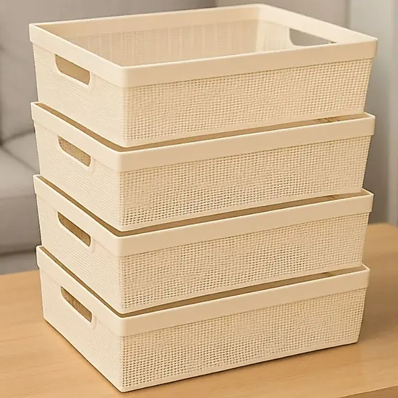 Kit Cestos Organizadores Resistentes 5,2 Litros Grande Multiuso Lavanderia Escritório Banheiro Closet Plástico Rattan