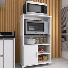 Balcão Organizador Fruteira Multiuso com Gabinete Forno Suporte para Microondas com Rodinhas