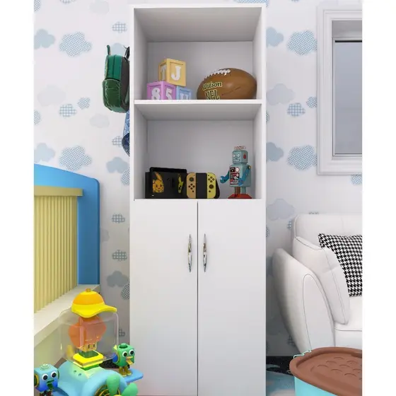 Armário Sapateira /Estante Multiuso c/ 2 Portas 4 Prateleiras Nichos Balcão Organizador
