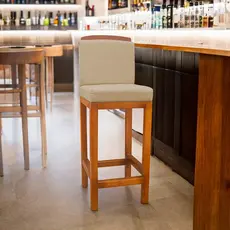 Banqueta Alta Roma Decorativa Com Encosto Para Cozinha Balcão e Bistro Base De Madeira