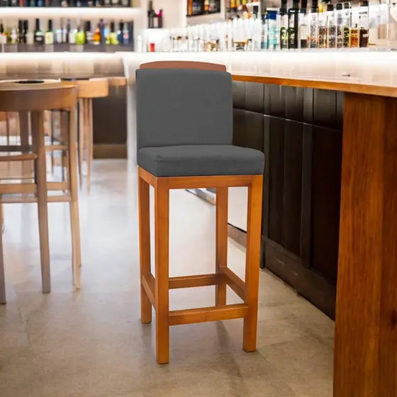 Banqueta Alta Estrutura Resistenta Madeira Maciça Linho Premium
