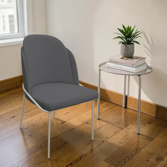 Cadeira para Sala de Jantar Base Metal Champanhe em Bouclé Moderna