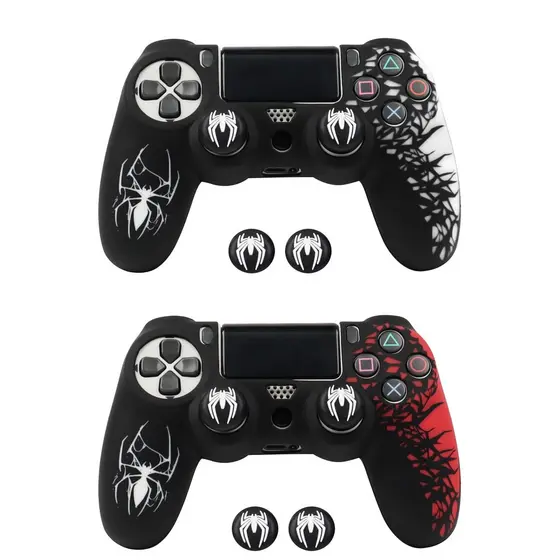 Capa Protetora Silicone Premium Spider Man Para Controle Ps4 + 2 Grip