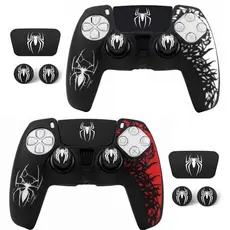 Kit Capa Protetora Silicone Spider Man + Grips + Adesivo Touchpad Para Controle Ps5