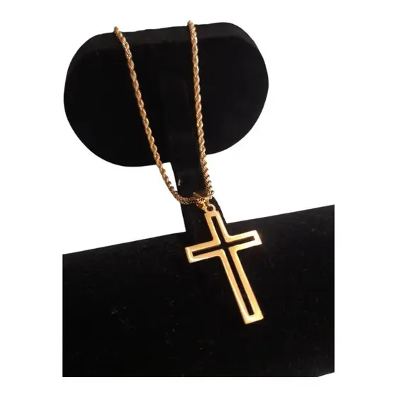 Corrente colar aço inox dourado + pingente de Crucifixo 18k