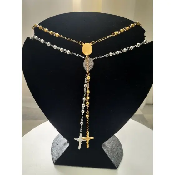 Terço Rosário Cordão cristão,corrente em aço banhado a ouro 18k
