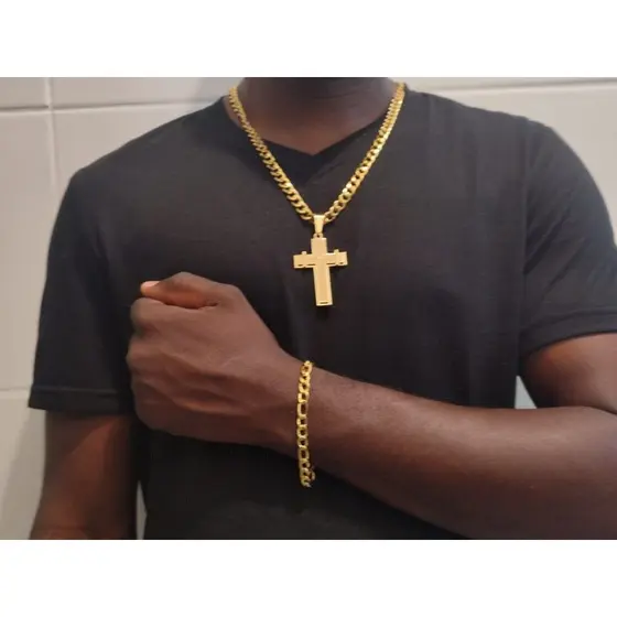 Combinação de corrente cordão grosso 925k + Pingente Pai nosso + pulseira grossa