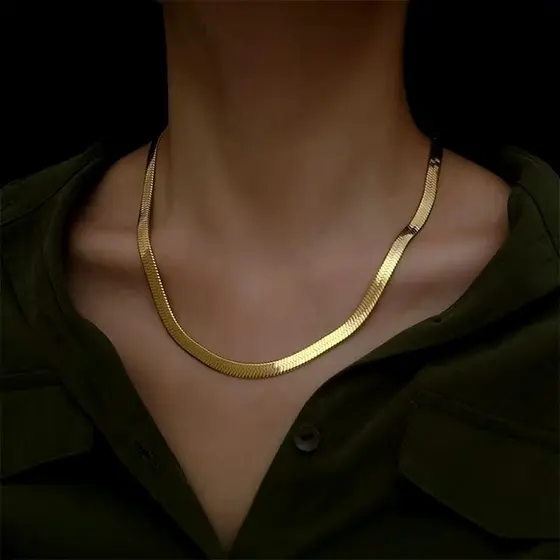 colar laminado feminina osso de cobra aço inoxidável dourado