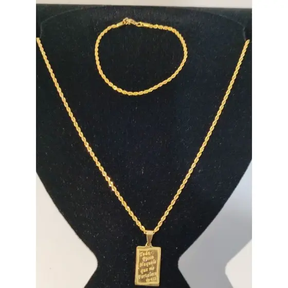 Corrente corda fina + pingente +pulseira dourado e banhado de prata