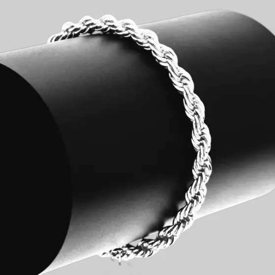 Pulseira Masculino cordão baiano banhado de prata aço inoxidável grosso