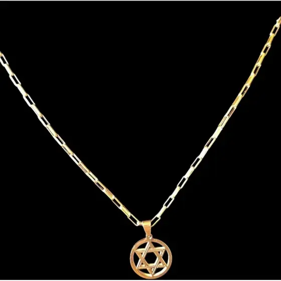 corrente cart dourado a ouro + pingente estrela davi 18 k