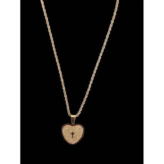 Colar corrente corda fina feminina aço inox dourado a ouro + pingente coração de Pai nosso