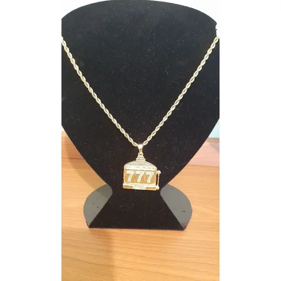Colar Corrente Masculino Cadeado pingente 777 casino banhado a ouro 18k