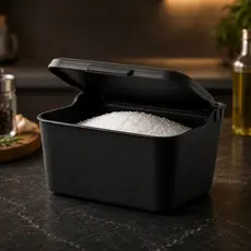 Saleiro de Cozinha Preto 500ml com Tampa Pote Porta Sal Organizador para Bancada