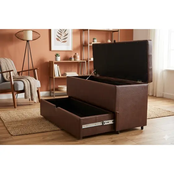 Puff Baú Sapateira com Gaveta 90cm para Cama Solteiro- Diversas Cores