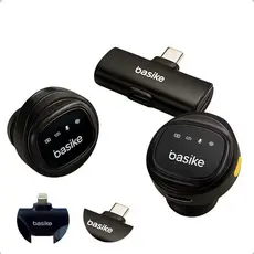 Microfone de Lapela Sem Fio Basike - Qualidade de Áudio | Tipo-C & Lightning - Original - academia