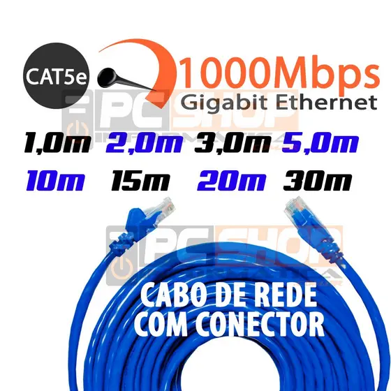 Cabo De Rede Azul Internet Lan CAT5e Patch Cord Pc Notebook Roteador Smart Tv Vídeo Game