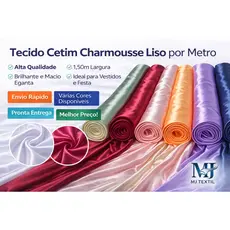Tecido Cetim Charmousse Liso por Metro 1,50m  Brilho Intenso, Toque Macio, Ideal para Vestidos, Festa, Noiva e Decoração
