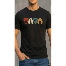 Camiseta Masculina Vintage Retrô Música Palhetas Banda Camisa Masculina  Algodão Premium -Blusa Masculina Básica  VT0011