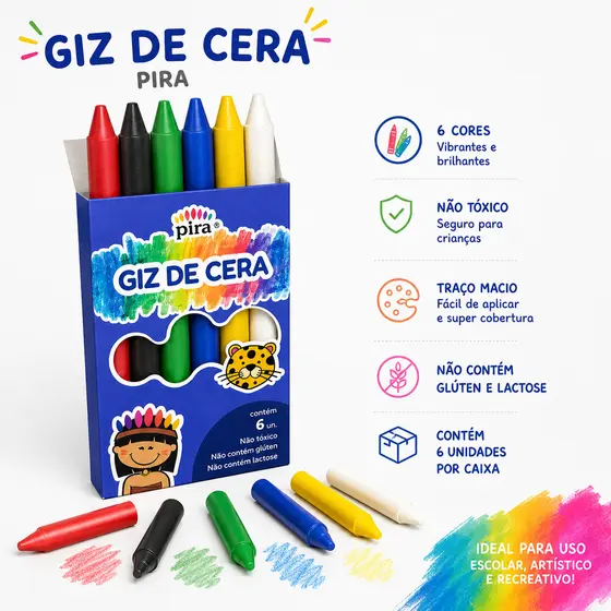 24 cx Mini Giz de Cera 6 Cores P/ Kit Festa Lembrancinha Artesanato Infantil