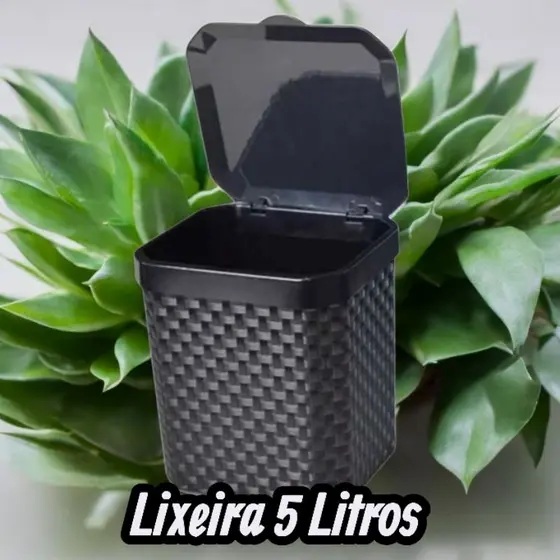 Lixeira Cesto Rattan 5 Litros Preta C Tampa Cozinha Banheiro Lixeira Pia