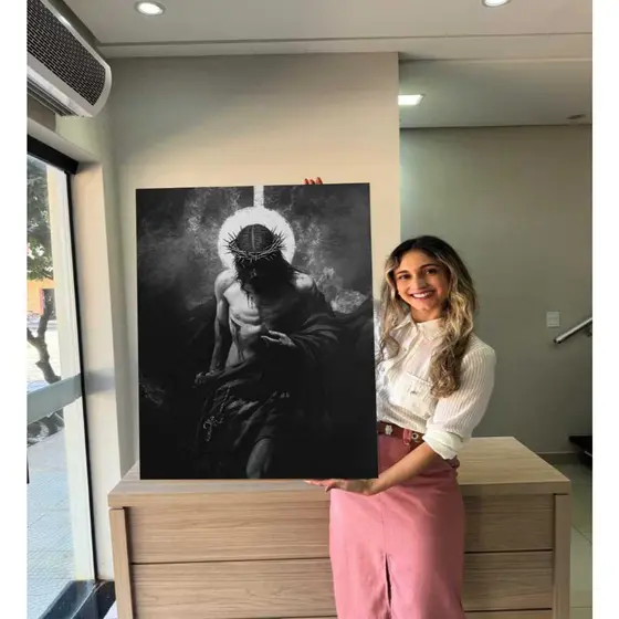 Quadro Decorativo Peça Única Jesus Cristo Pai Luar Preto e Branco