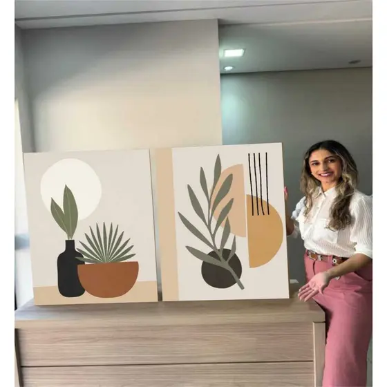 Quadro Decorativo 2 Peças Jarras Artistica Terracota
