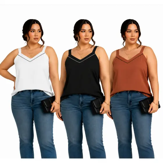 Kit com 2 Blusas Regata Crepinho Plus Size Feminina – Moda Casual Chic Conforto e Estilo