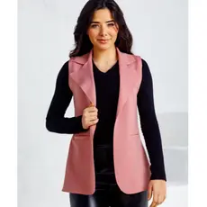 Colete Feminino Longa De Neoprene Social Com Bolso Falso a Laser Sem Costura