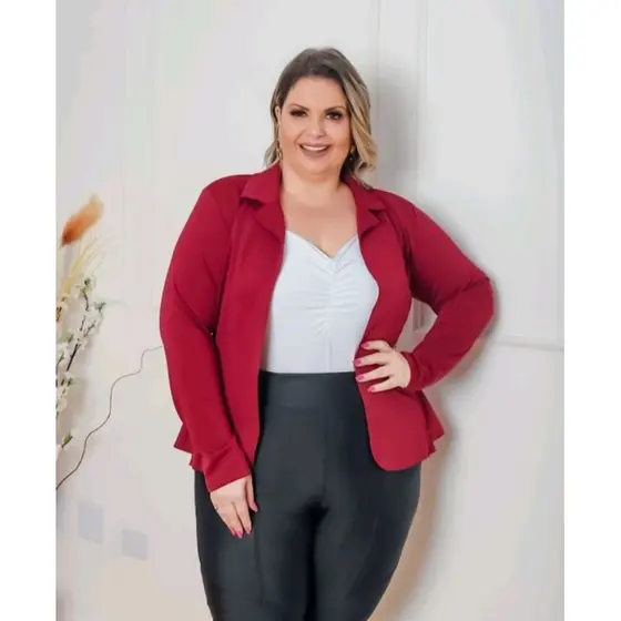 Blazer Feminino Neopreme Casaco curto com babado P ao G3