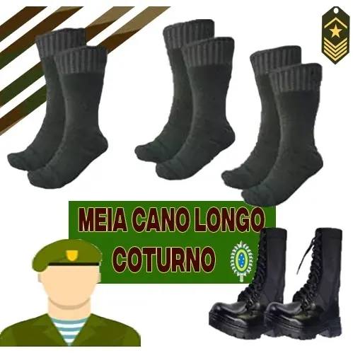 1/ 3 / 5 PARES Meias de Coturno / Bota - Meia de Cano Longo Atoalhada | Militar, Exército e Trabalho | 38-44