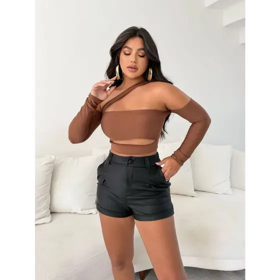 CROPPED CORTE COM MANGA MODA FEMININA