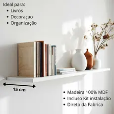 Prateleira Branca MDF 15x60/50/40/30 cm  Organizadora Nicho Decoração Cozinha Quarto Escritório Livros