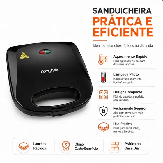 Sanduicheira Elétrica Para Lanches 127V Antiaderente Preta