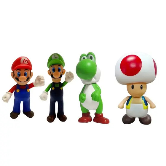 Kit Bonecos Super Mario 4 Peças – Mario Luigi Yoshi Cogumelo – Brinquedo Infantil
