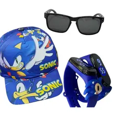 Kit Sonic Infantil | Boné + Relógio Digital + Óculos | Presente para Criança