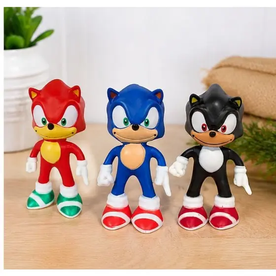 Kit 3 Bonecos Sonic 15cm Azul Vermelho Preto Colecionável