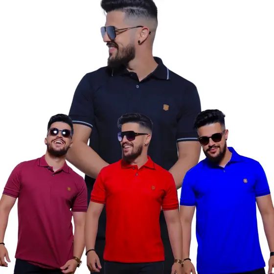 Kit 04 Camisetas Gola Polo Masculina Algodão ( Cores Variadas )