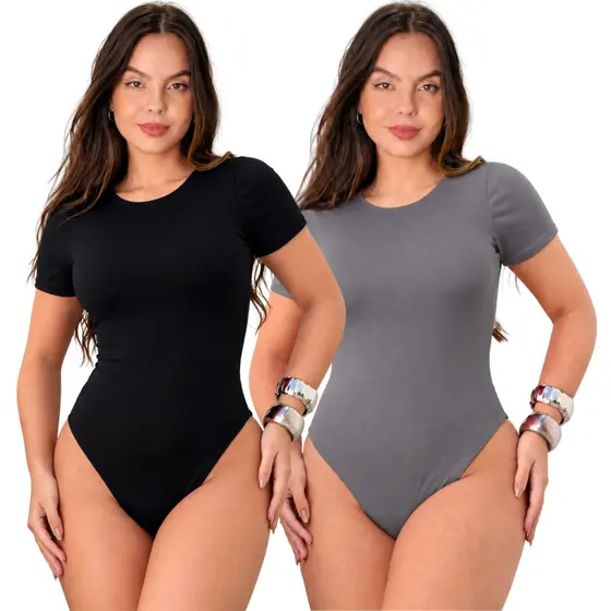 KIT 2 Body Feminino Suplex Manguinha Curta Forro Duplo