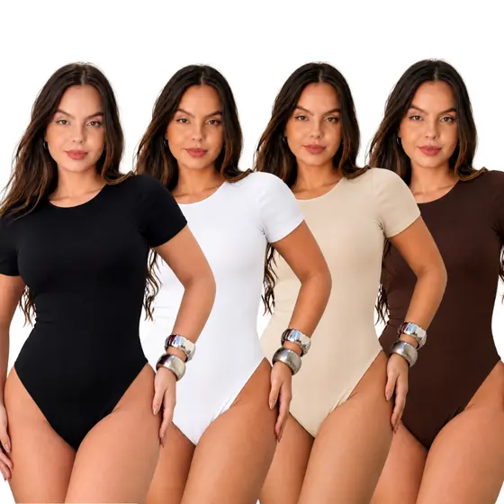 KIT 4 Body Feminino Manga Curta Suplex Com Forro