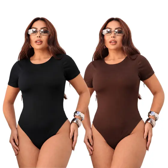 KIT 2 Body Feminino Manga Curta Suplex Segunda Pele