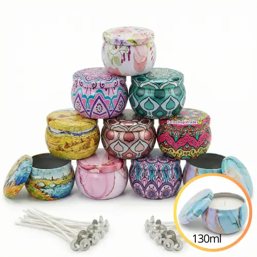 Kit 10 Latas Estampadas com +10 Pavios Para Velas Aromáticas