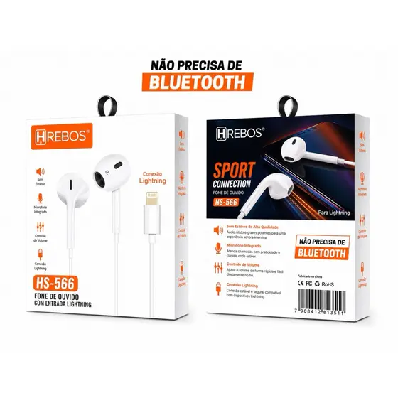 Fone de Ouvido Lightning iPhone 2ª Geração com Microfone Som Premium Sem Bluetooth Alta Qualidade Moto Carro Navio Aviao