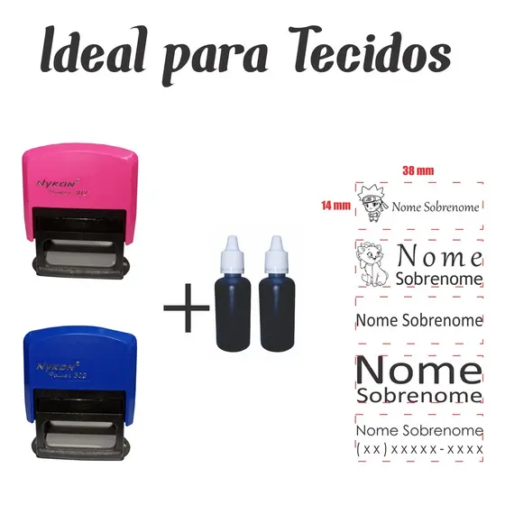 2 Carimbos Automáticos p/ marcar Uniformes +2 Tintas Tecido