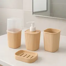 Kit Lavabo Banheiro 4 Pecas Saboneteira + Porta Cotonetes + Porta Sabonete Liquido + Porta Escova Dentes Pasta Decoração