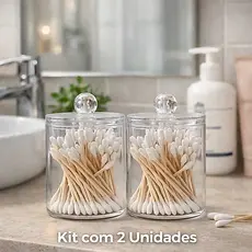 Kit Com 2 Porta Cotonetes Algodão De Acrilico Com Tampa Moderno Organizador Decorativo Pia Banheiro Lavabo Balcao